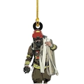 Flat acrylic firefighter ornament with brown uniform and red helmet for Christmas tree decor - 11-Firefighter with Hose