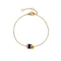 14K gold plated stainless steel bracelet with rectangular purple and teardrop yellow zircon - 14K Gold / February Purple Square Yellow Teardrop
