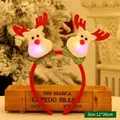 LED Christmas reindeer headband with glowing nose and plaid bow, size 12x20cm - S3-7 Striped Cloth LED Reindeer Double Headband