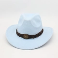 Close-up of light blue wool felt cowboy hat with braided band and star metal badge - One Size / Sky Blue