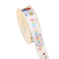 White satin ribbon roll with Happy Children's Day cartoon print for gift box wrapping - Lucky Three Cartoon / Width 2.5cm / 25 Yards