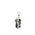 Acrylic grey striped cat keychain with double-sided design and silver lobster clasp - Grey Striped Cartoon Cat