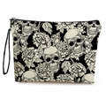 Butterfly pouch in gothic skull and floral pattern with black zipper and handle - Realistic Skull and Peony (Style 1)