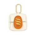 Mini cream leather earbud pouch with orange bread cartoon charm and golden metal clip - Bread
