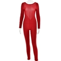 Detail of red long sleeve bodysuit featuring sleek tight fit and backless cut - S / Red