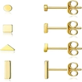Detalle de cuatro pendientes geométricos dorados en formas cuadradas, redondas y más - Dorado