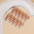 Glossy nude brown long ballerina press-on nails set of 10 pieces with sleek finish - By1504 / Phototherapy Glue Style