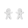 Polished silver gingerbread man stud earrings shown on a clean white background - Gingerbread Man / Steel