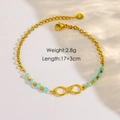 Bracciale infinito in acciaio inossidabile placcato oro 14K con perline blu - YTB240605-Infinito Perline Celeste