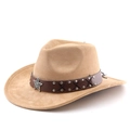 Cappello da cowboy kaki in finta pelle scamosciata con stella d'argento e cinturino borchiato - M (56-58cm) / Cammello