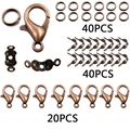 Detailed set of 100pcs antique bronze lobster clasps, open jump rings and folding crimps - Red Copper Set