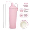 Rosa 830ml Edelstahl-Strohbecher mit Keramikbeschichtung und Magnetgriff - 830ml / Hellrosa