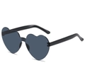 Fashionable heart-shaped sunglasses with dark grey lenses and black glossy temples - Black