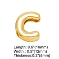 Macro view of gold-plated letter C charm detailing dimensions of 16mm by 12mm - Gold C