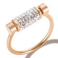 Elegant rose gold spinner ring with sparkling crystal paved cylinder on a white background - US 6 / Rose Gold