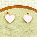 Pendentifs cœur DIY pour bijoux avec émail rose et cadres en métal doré élégant - Type 1 (Trou latéral) / Rose