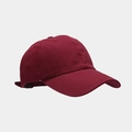 Detail view of burgundy cotton baseball cap showing 6-panel crown and curved brim - Adjustable / Burgundy
