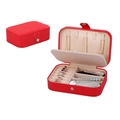 Portable red PU leather travel jewelry box with multiple compartments and button closure - Double Layer PU Leather / Red