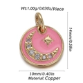 Pink enamel crescent moon and star copper charm with zircon stones in golden finish - CX146-04 (Pink Enamel Star Moon Pendant)