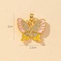 Detailed size view of 2cm by 2.2cm butterfly pendant with pink enamel and crystals - H-Yellow Pink Butterfly (2x2.2cm)