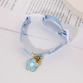 Light blue pet collar with white flower prints and a small bell pendant for cats - One Size (16-30CM) / Blue