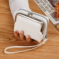 Cream white vintage kiss-lock coin purse with zipper compartment and wristlet strap - White