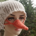 Handmade orange knit nose warmer and beige beanie set for winter protection - Universal Tied Size / Orange