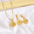 Set di gioielli in acciaio inossidabile con placcatura in oro 18k e agata verde - Set di piastre rotonde