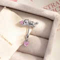 Silver cat ear cartilage stud with pink heart zircon and wings in a jewelry box - Single Piece / Pink + Pink Zirconia (A787-2)