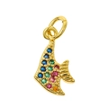 Exquisite gold fish charm with vibrant multicolored cubic zirconia scales for DIY jewelry - Fish Style/P37-9