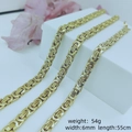 Gold Byzantine chain necklace for men, 6mm width and 55cm length, 54g stainless steel - 6mm*55cm / Gold