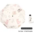 Ombrello crema pieghevole con stampe di gatti e dolci, compatto per sole e pioggia - 5-Pieghievole Colla Colorata Torta Gatto - Portatile