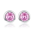 Classic round pink gemstone stud earrings with polished silver bezel setting - Pink