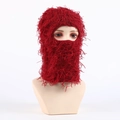 Cagoule tricotée rouge foncé avec texture à franges pour homme et femme en hiver - Rouge