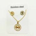 Golden stainless steel jewelry set featuring infinity circle pendant and matching earrings - Infinity / Gold
