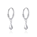 Minimalist S999 sterling silver hoop earrings with hollow heart diamond pendant - S999 Sterling Silver / Rhombus Waterdrop Earrings