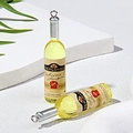 Miniature red wine bottle keychain pendant with resin yellow liquid and silver metal ring - Yellow
