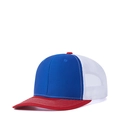 Red, white, and blue mesh trucker hat with a curved brim and breathable back panel - Adjustable / Royal + White Mesh + Red