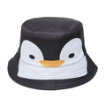 Cute black cotton bucket hat featuring a cartoon penguin face design for a stylish look - M(56-58cm) / Black