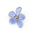Vintage style five-petal flower brooch with light blue gemstones and silver metal frame - Silver Blue