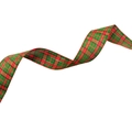 Detail shot of red and green tartan decorative ribbon with woven texture on white background - Style 5