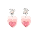 Sweet pink gradient triple-layered heart drop earrings with rectangular crystal studs - Three Layer Gradient Pink Heart