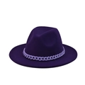 Detail of deep purple wool felt fedora with a matching woven chain decorative band - Deep Purple (07)