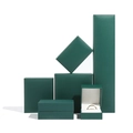 Dunkelgrünes Schmuckschatullen-Set aus Leder für Ringe und Halsketten mit Display - Lange Armbandbox / Pfauengrün