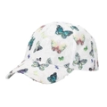 Détail d'une casquette blanche avec imprimé papillon coloré et texture en dentelle - Style Papillon Coloré Blanc (B)