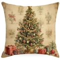 Vintage Christmas tree print linen pillowcase with colorful ornaments and gift boxes - YMD511-28 (Ornate Christmas Tree)