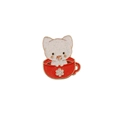 Charming white glitter cat in a red snowflake cup enamel brooch with gold finish - Cat in Red Cup (C2021)
