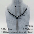 Set gioielli con pietre nere opache, orecchini con nappe argentate e collana elegante - Set di Nappe con Perline Nero Opaco (KS127254-Z)