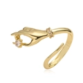 18K gold plated copper hand-shaped ring featuring a sparkling zircon stone in a unique design - Adjustable Open / Gold (14275)