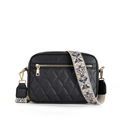 Black quilted crossbody camera bag with colorful ethnic embroidered wide strap and gold hardware - 24x16x6CM / Black Rhombic Pattern